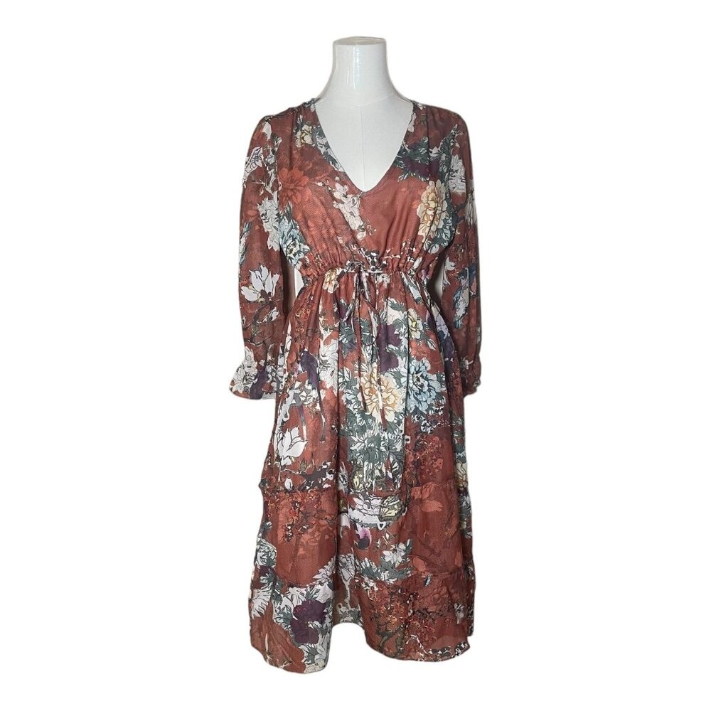 Anthropologie Hemant & Nandita Zeri Bird Floral Peasant Dress Size 2